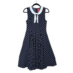 ModCloth Retro Navy Polka Dot Swing Dress Peter Pan Collar Rockabilly Sleeveless